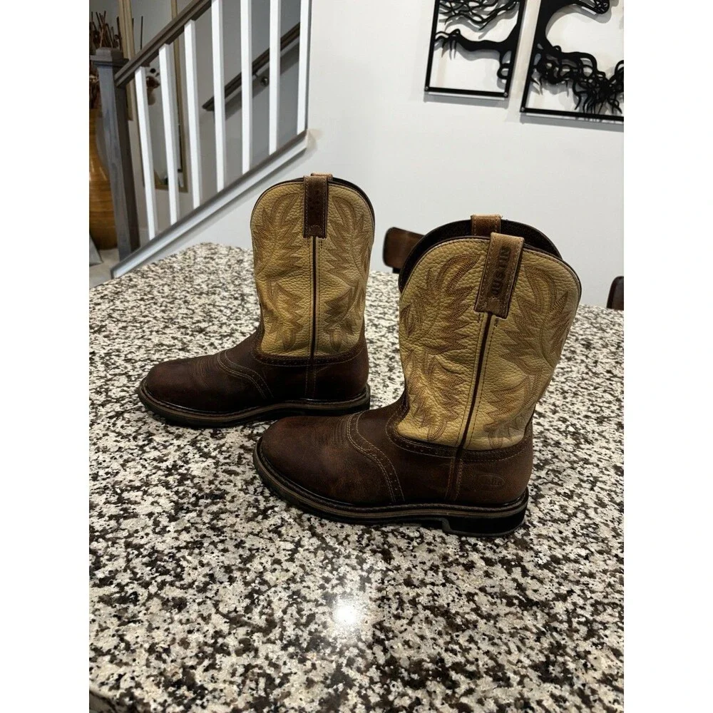 Justin Work Boots Superintendent Steel Toe Brown Western Men's Sz 9D